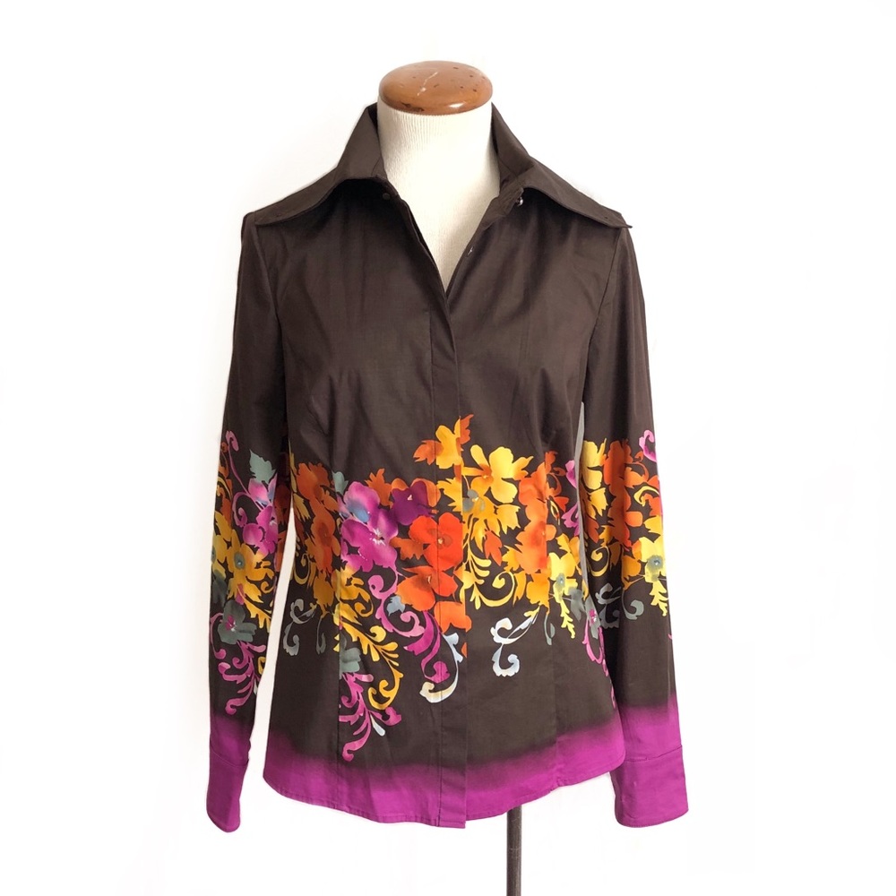 Etcetera Brown Floral Button Down Shirt